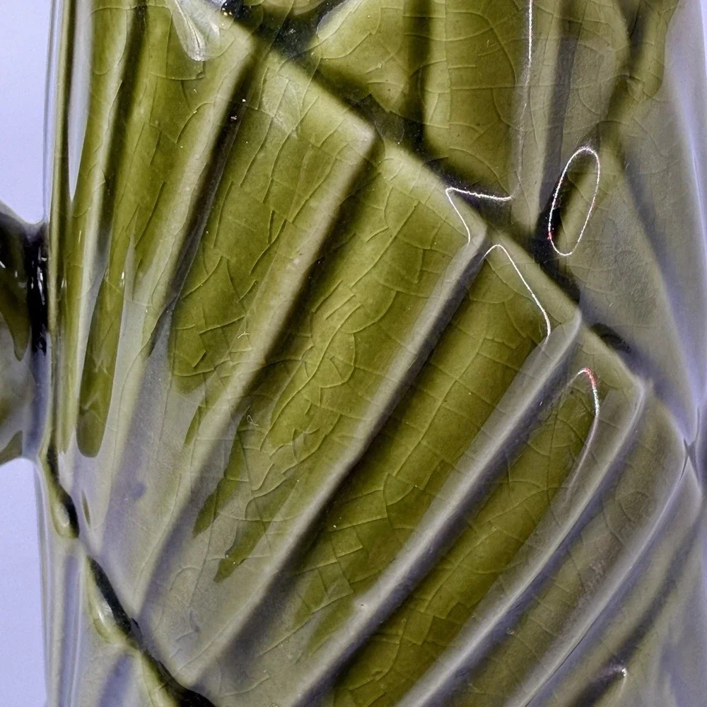 Mid Century Modern MCM Pitcher Vintage Avocado Green Geometric Ceramic 1970s‎